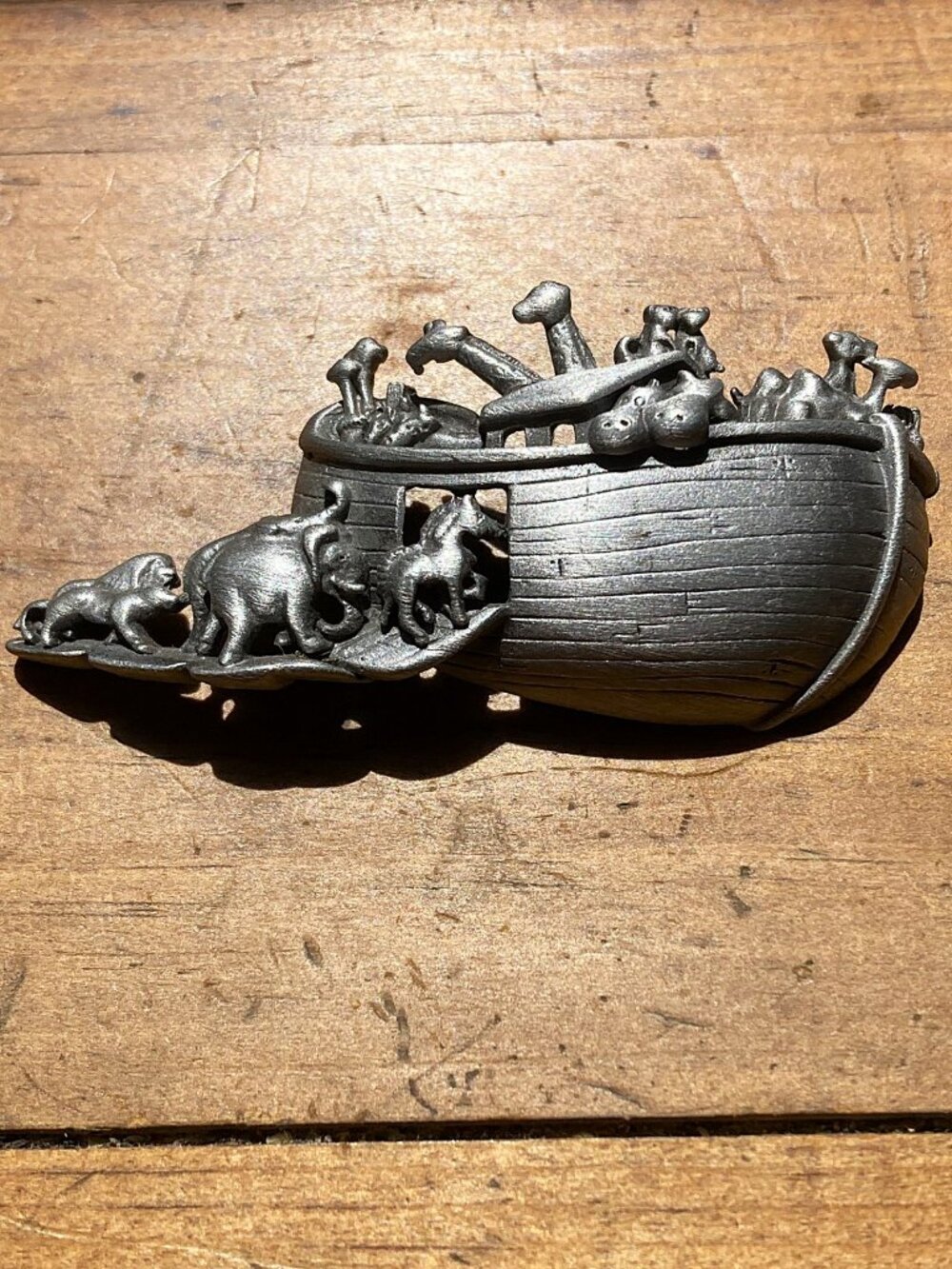 Vintage detailed Noah's ark brooch signed AJC